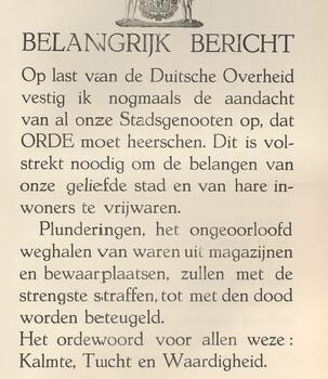 Affiche d’appel à l’ordre du bourgmestre Delwaide