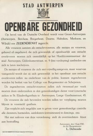 Une affiche annonçant des mesures contre la débauche